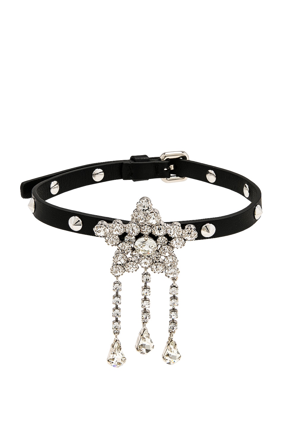Image 1 of Alessandra Rich Crystal Star Embellished Leather Choker in Black & Crystal