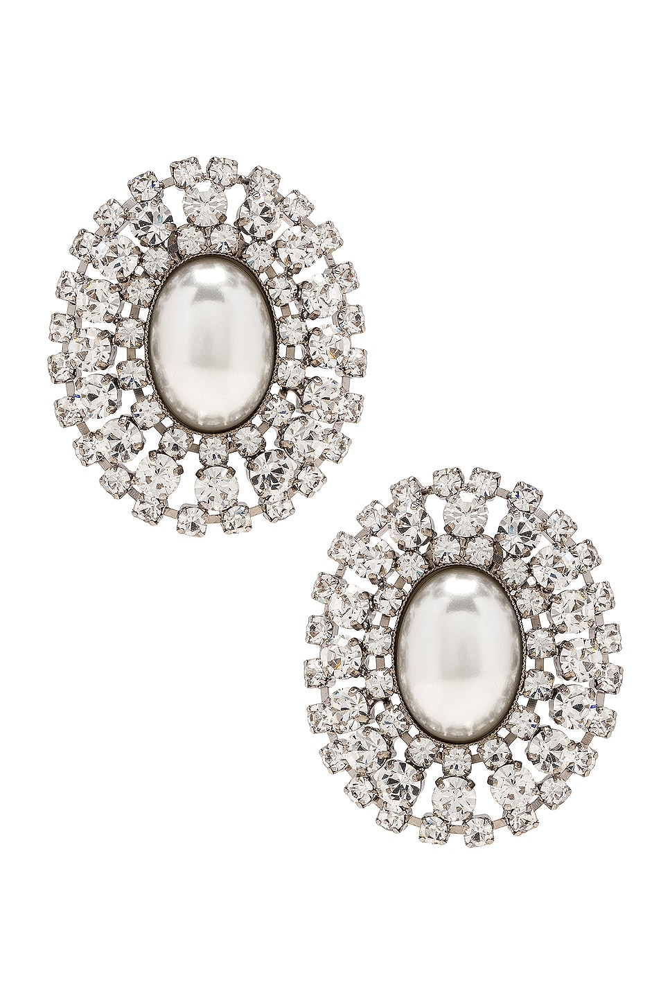 Image 1 of Alessandra Rich Crystal Earrings With Pearl in Pearl & Silver
