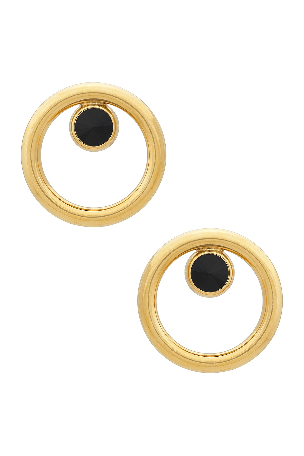 Image 1 of Alessandra Rich Crystal Hoop Earrings in Black & Gold