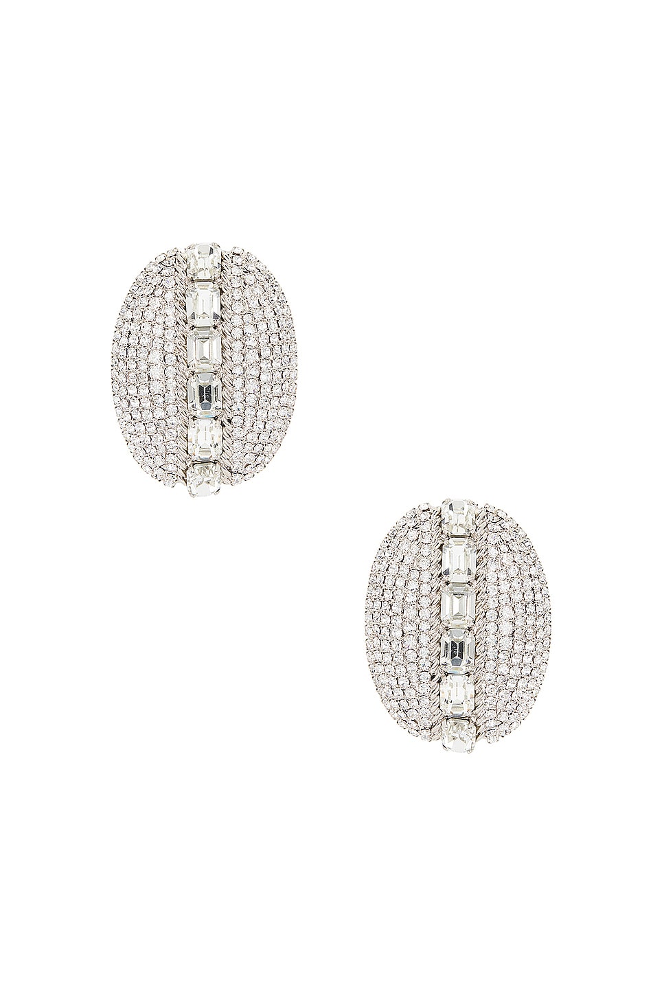 Image 1 of Alessandra Rich Oval Crystal Earrings in Crystal & Silver
