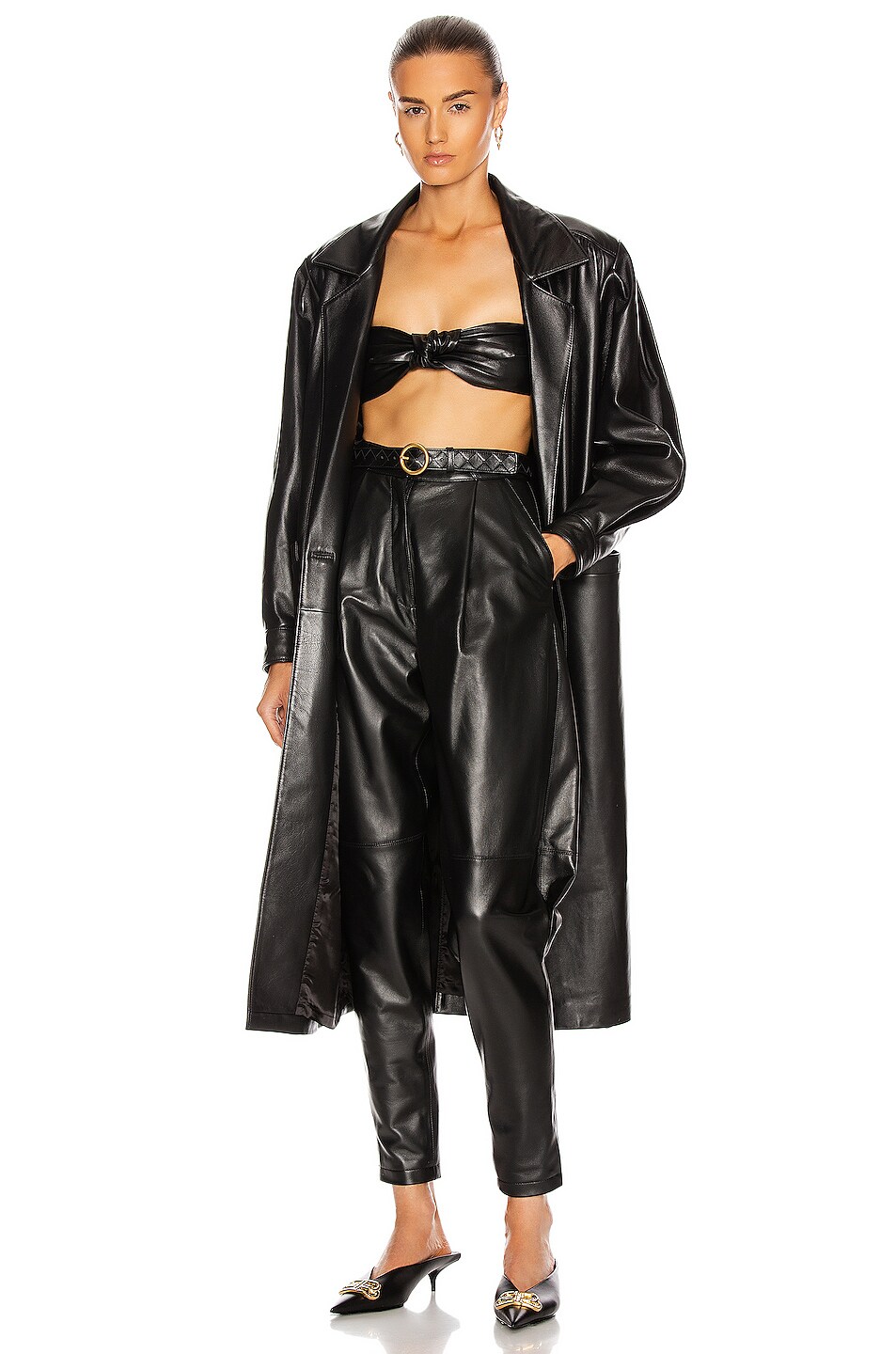 Image 1 of Alessandra Rich Oversized Leather Coat in Black
