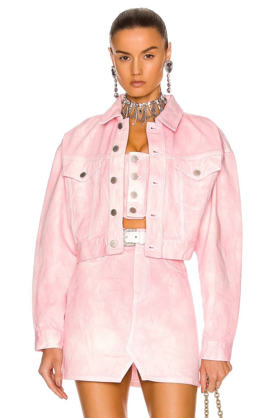 Image 1 of Alessandra Rich Denim Jacket in Acid Pink