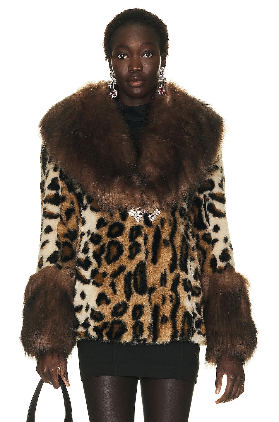 Image 1 of Alessandra Rich Faux Leopard Fur Coat in Beige