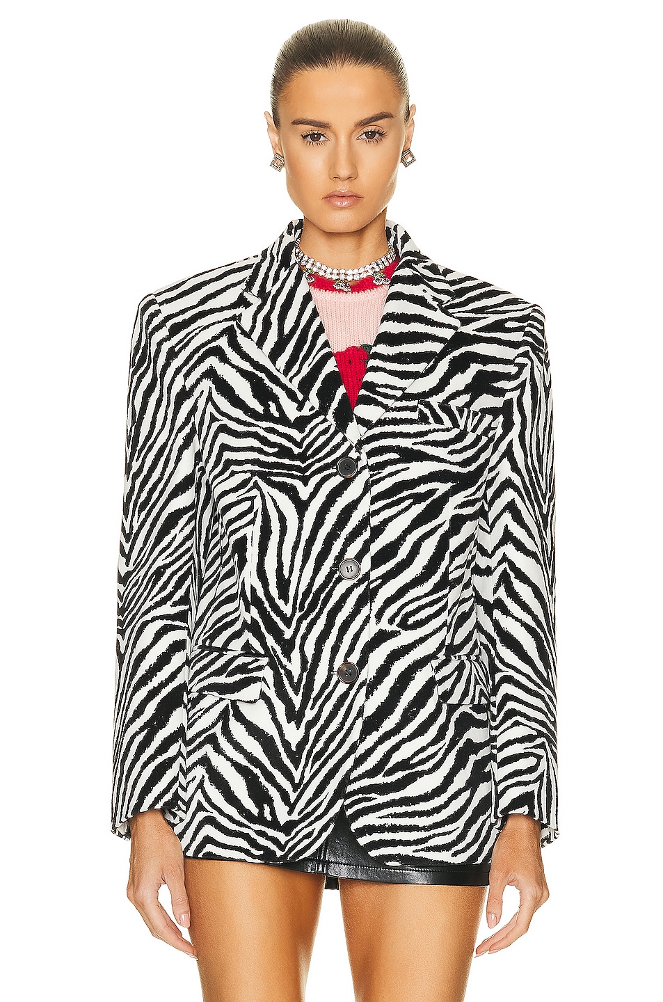 Image 1 of Alessandra Rich Oversized Velvet Zebra Print Jacket in Black & White