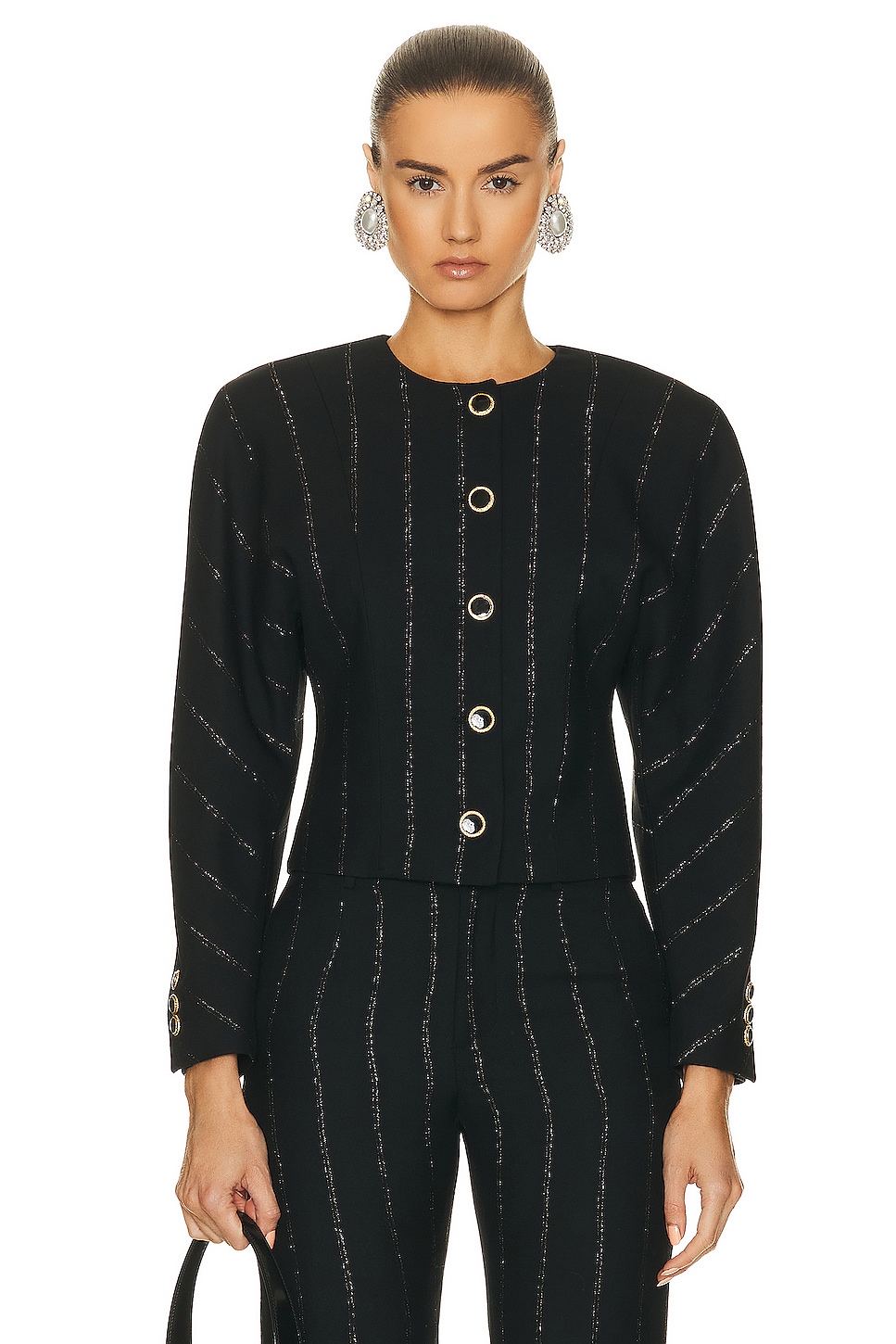 Image 1 of Alessandra Rich Jacket With Puff Shoulders in Black & Gold