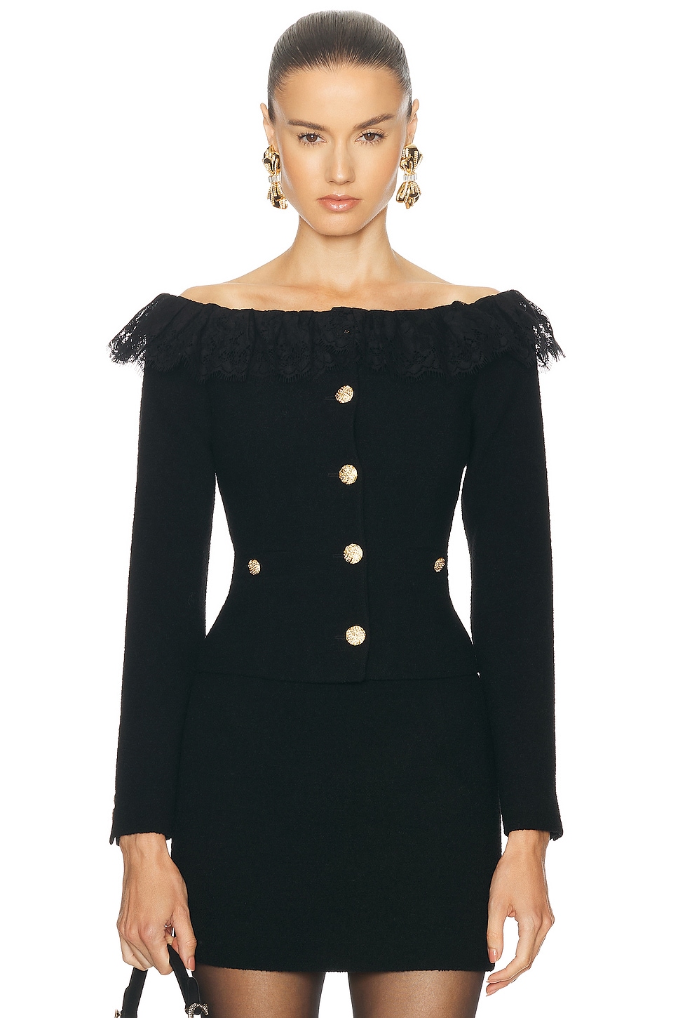 Shop Alessandra Rich Off The Shoulder Jacket In Black