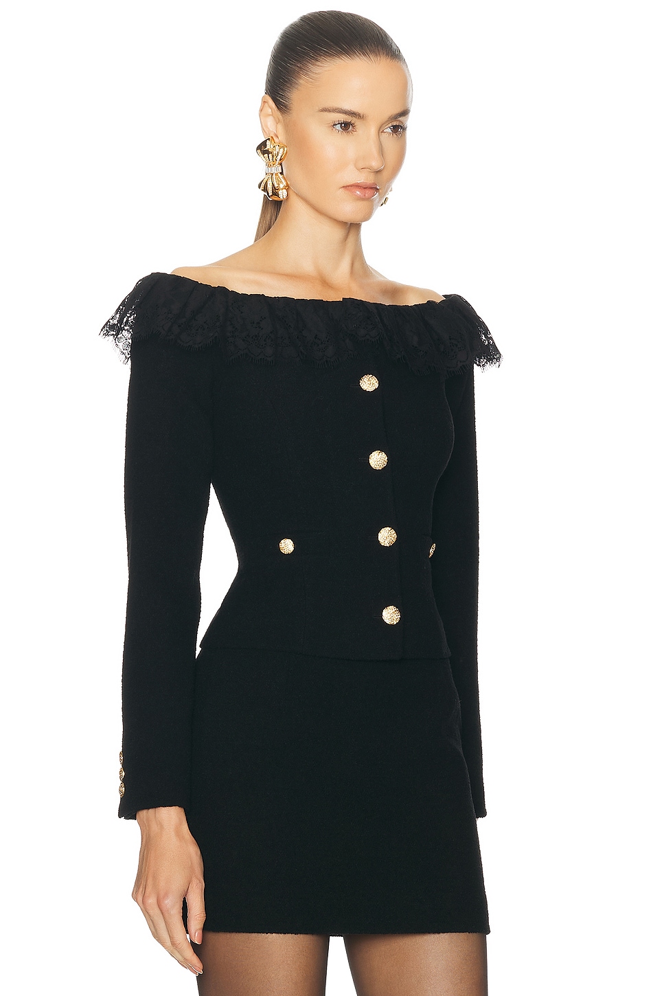 Shop Alessandra Rich Off The Shoulder Jacket In Black