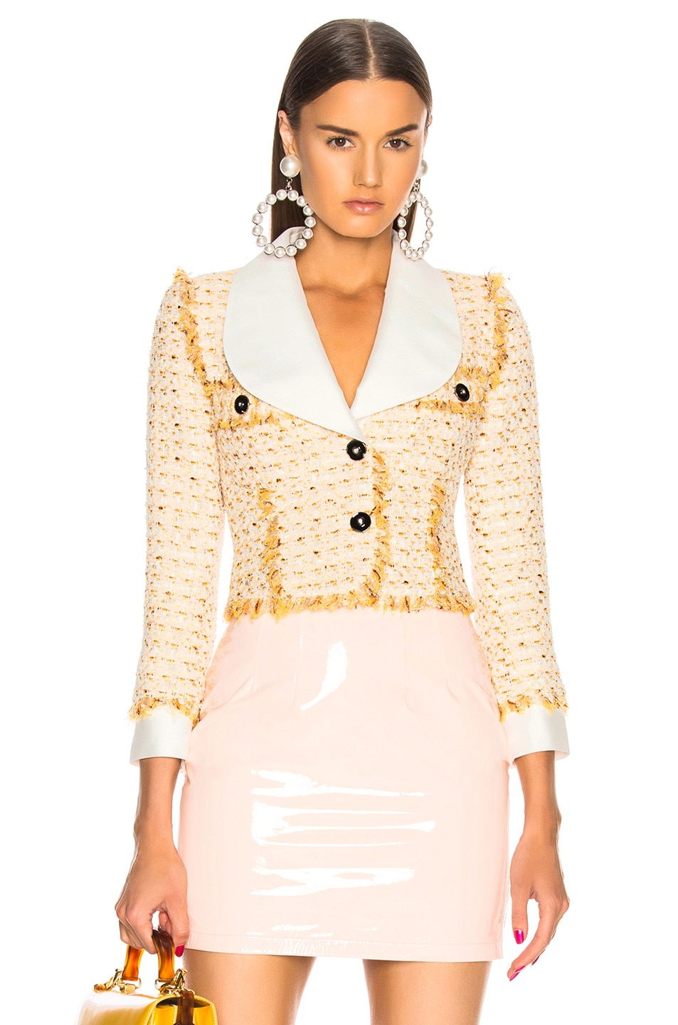 Image 1 of Alessandra Rich Tweed Mini Jacket in Yellow