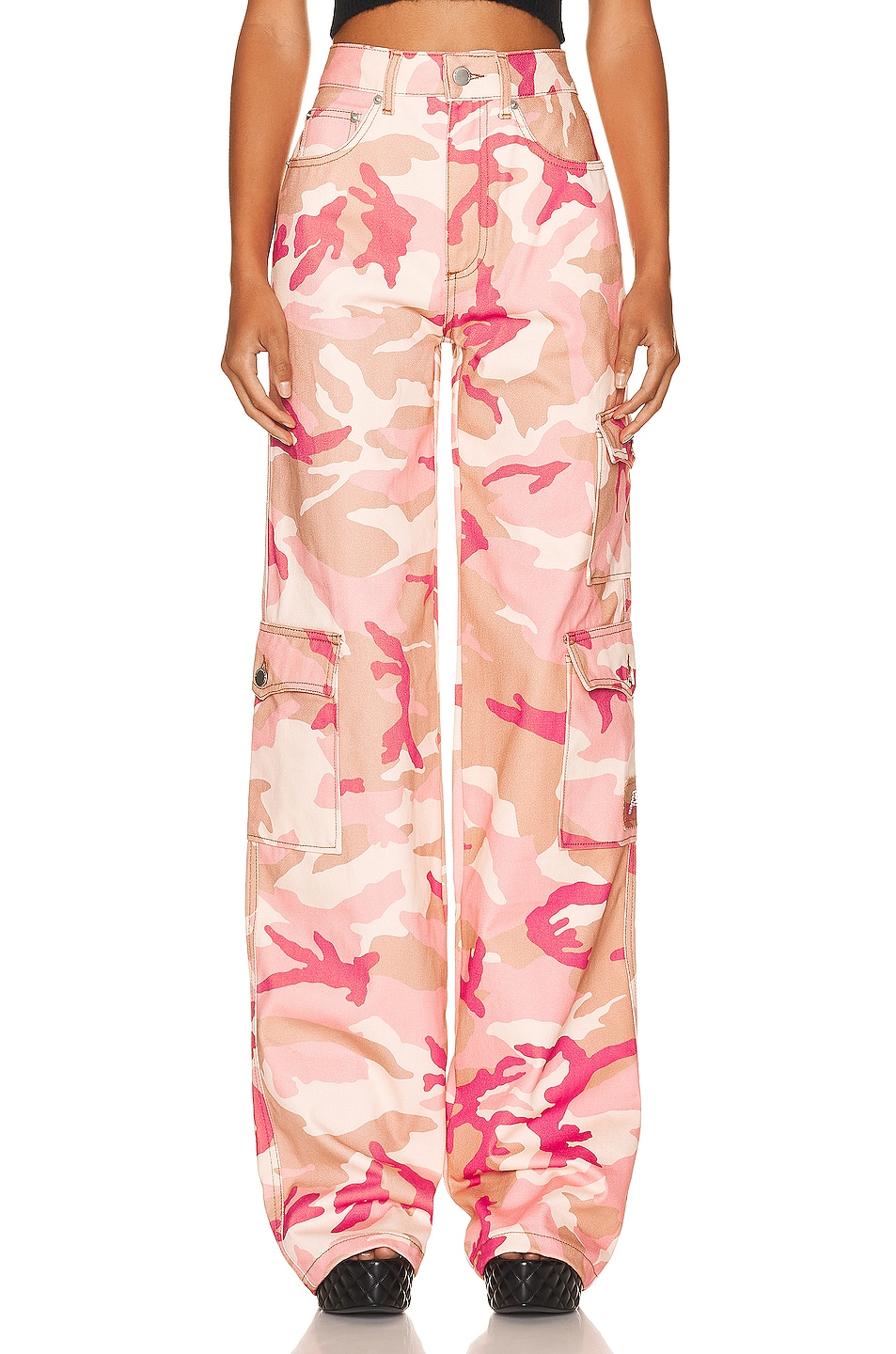 Image 1 of Alessandra Rich Camouflage Print Gabardine Cargo Pants in Pink