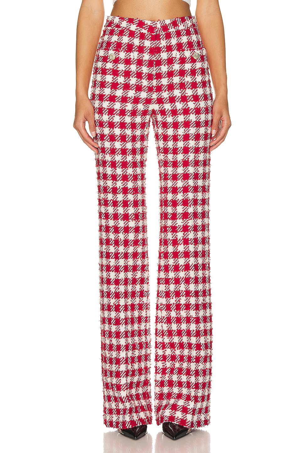 Image 1 of Alessandra Rich Vichy Tweed Flared Trouser in Red & White