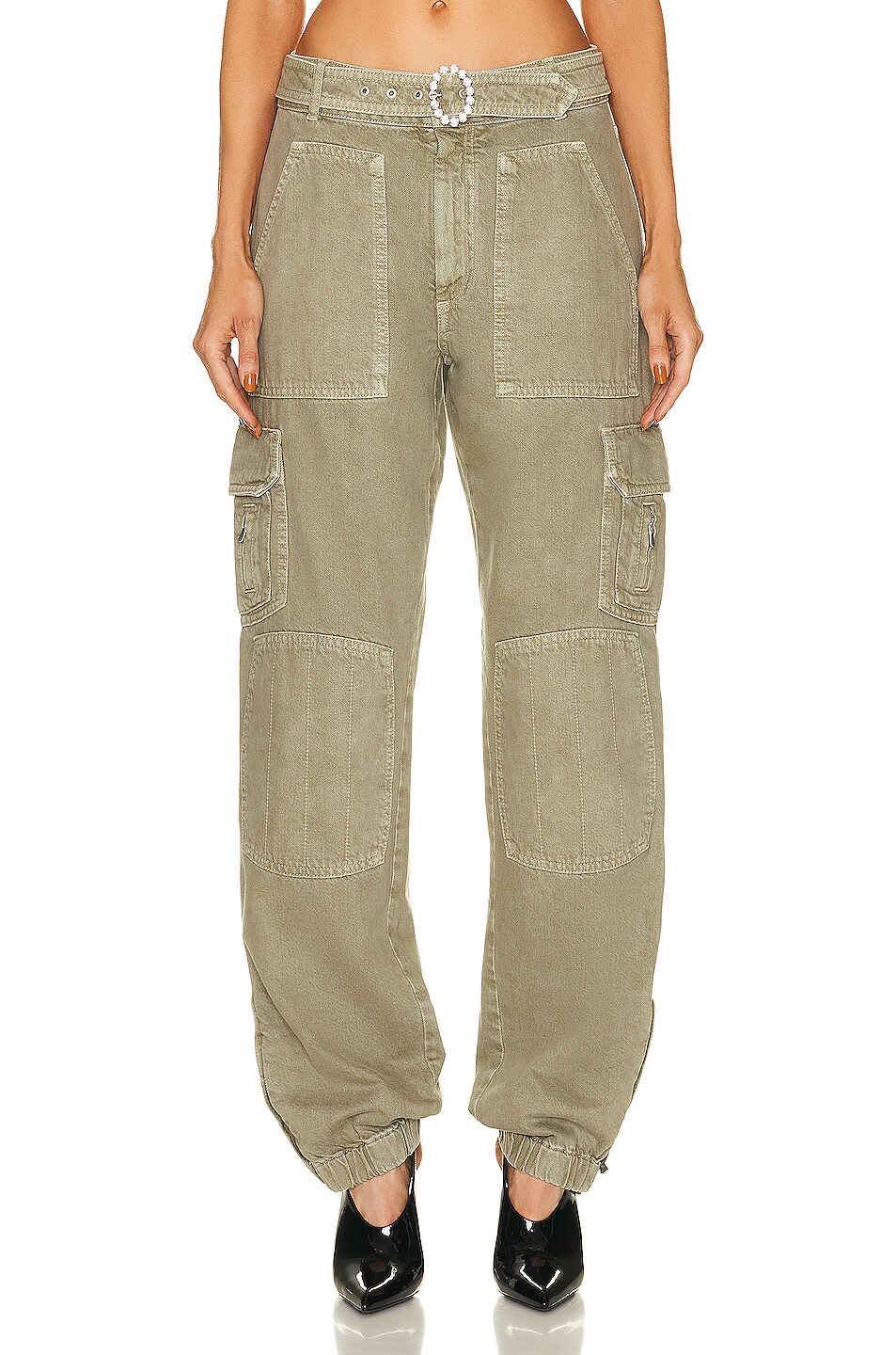 Image 1 of Alessandra Rich Belted Cargo Pant in Green