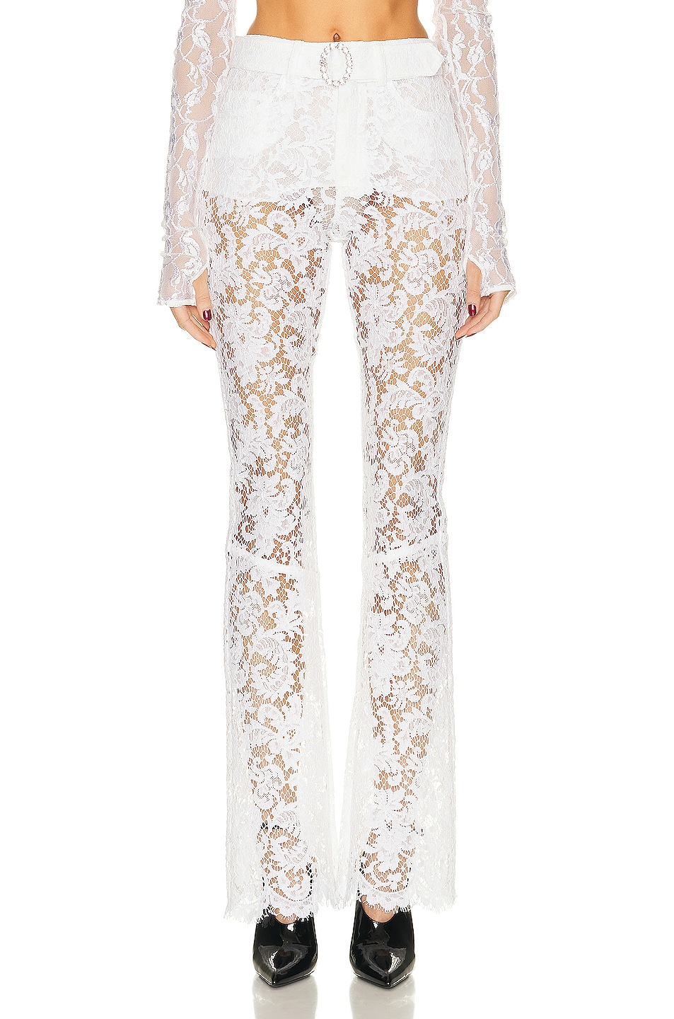 Image 1 of Alessandra Rich Lace Flare Trouser in White