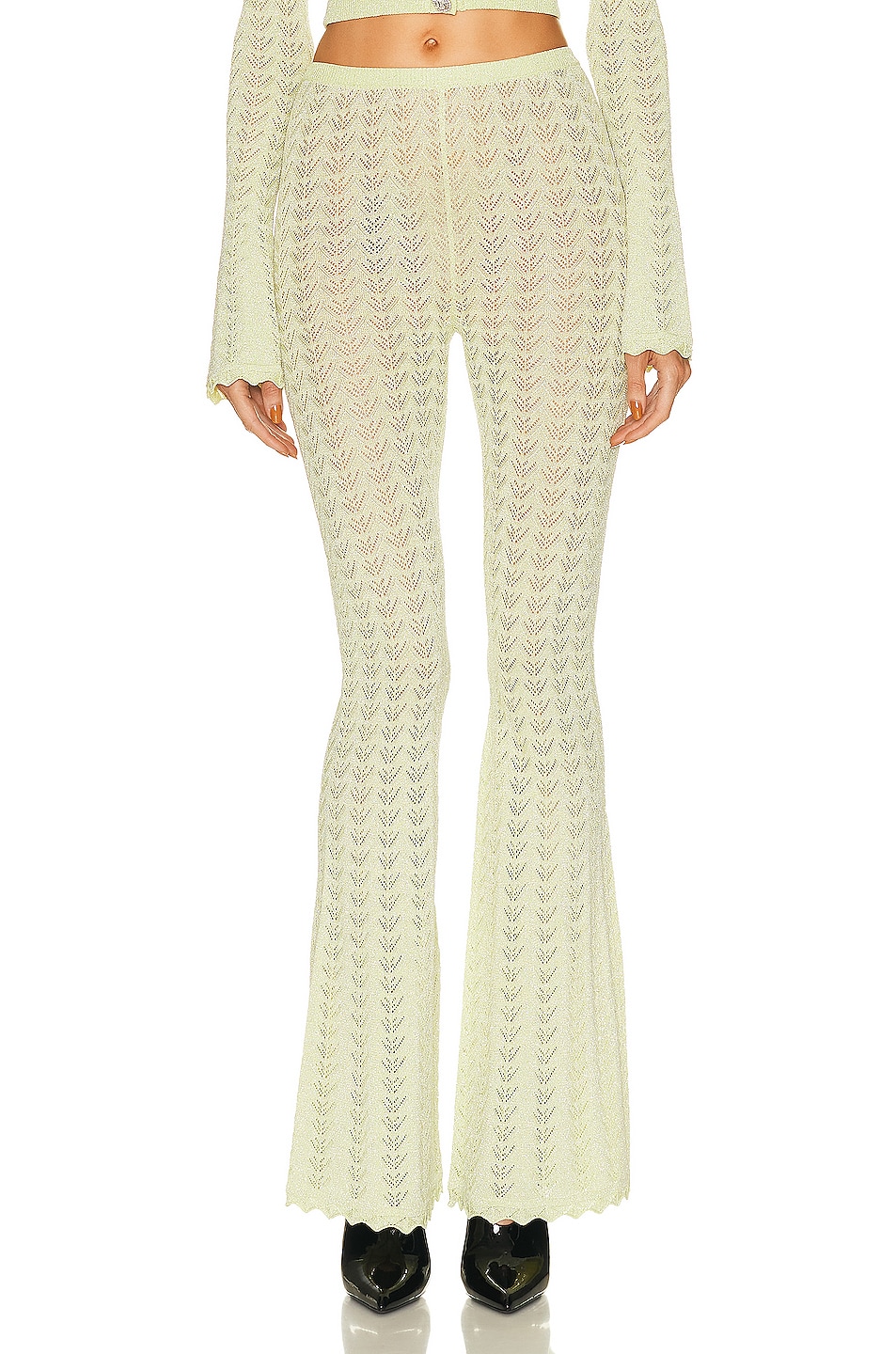 Image 1 of Alessandra Rich Lace Knit Flare Pants in Green