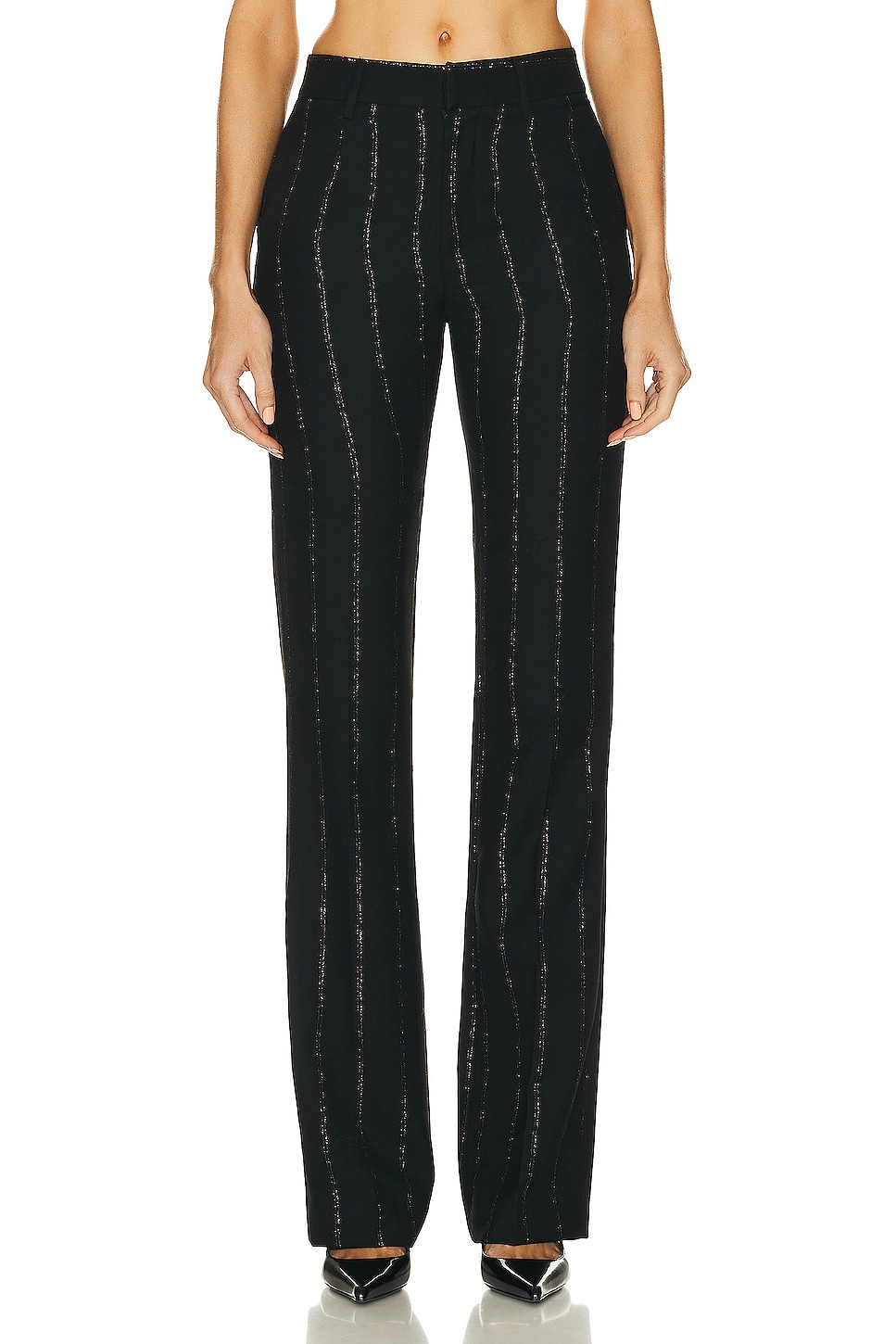 Image 1 of Alessandra Rich Lurex Pinstripe Trousers in Black &Gold
