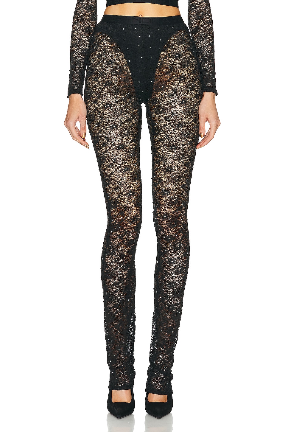 Image 1 of Alessandra Rich Stretch Lace Legging in Black