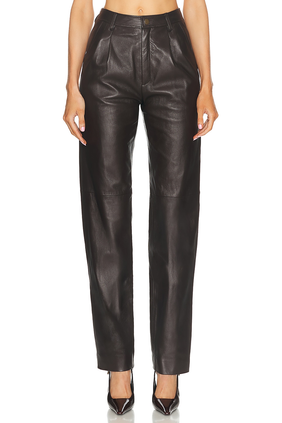 Image 1 of Alessandra Rich Leather Trouser in Brown