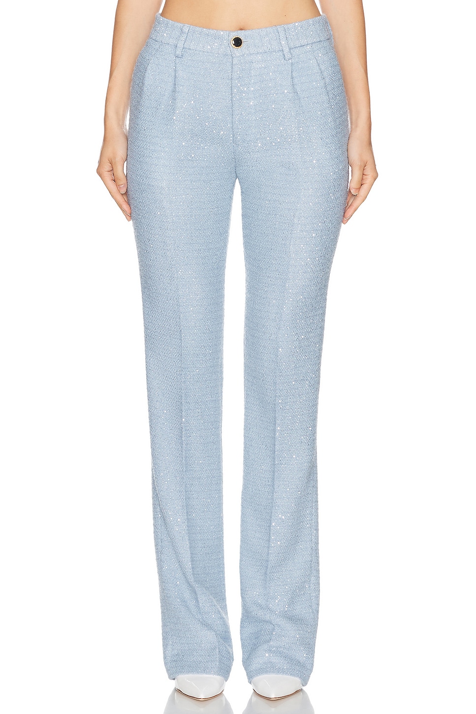 Image 1 of Alessandra Rich Tweed Trouser in Light Blue