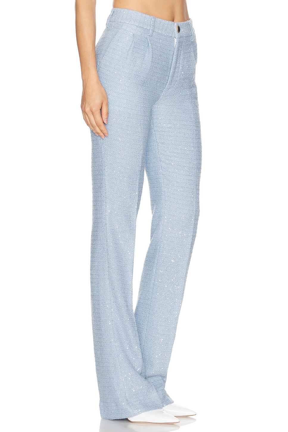 Alessandra Rich Tweed Trouser In Light Blue