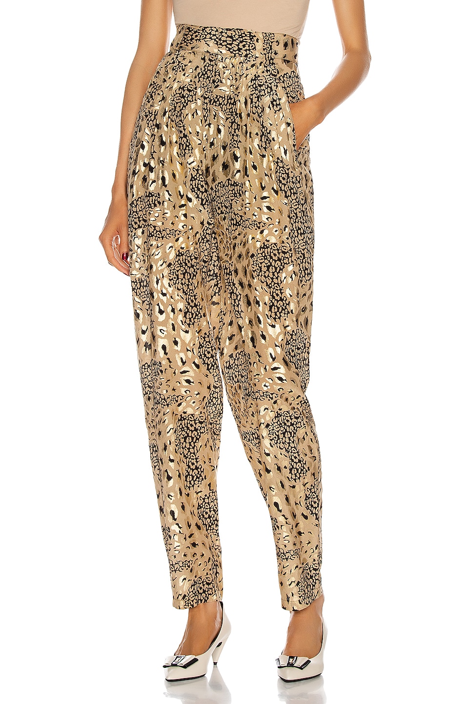Image 1 of Alessandra Rich Leo Print Laminated Silk Pant in Beige