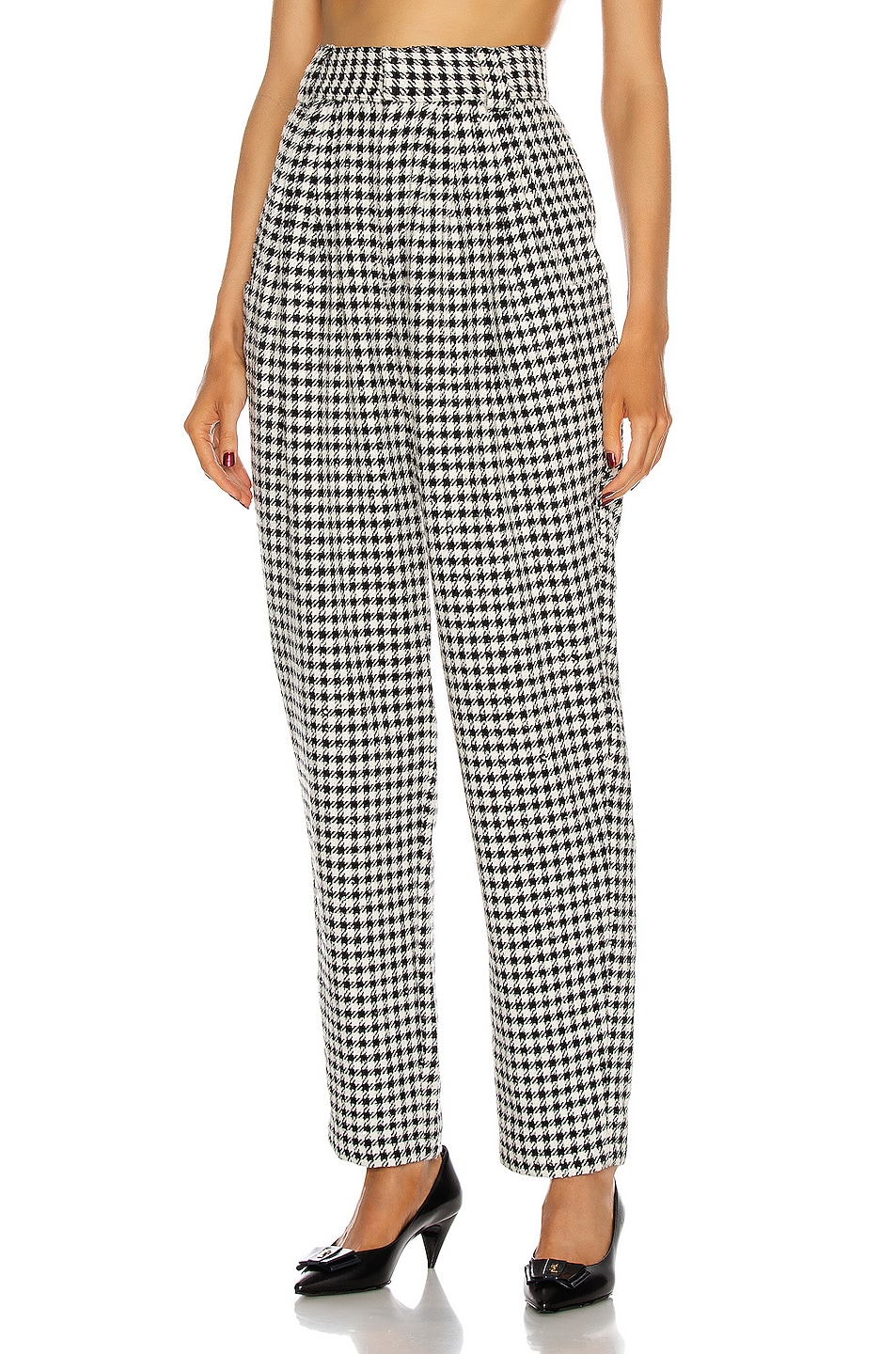 Image 1 of Alessandra Rich Vichy Wool Sequin Tweed Trousers in White & Black