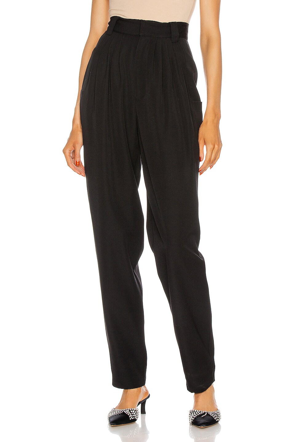 Image 1 of Alessandra Rich Light Wool High Waisted Trousers in Black