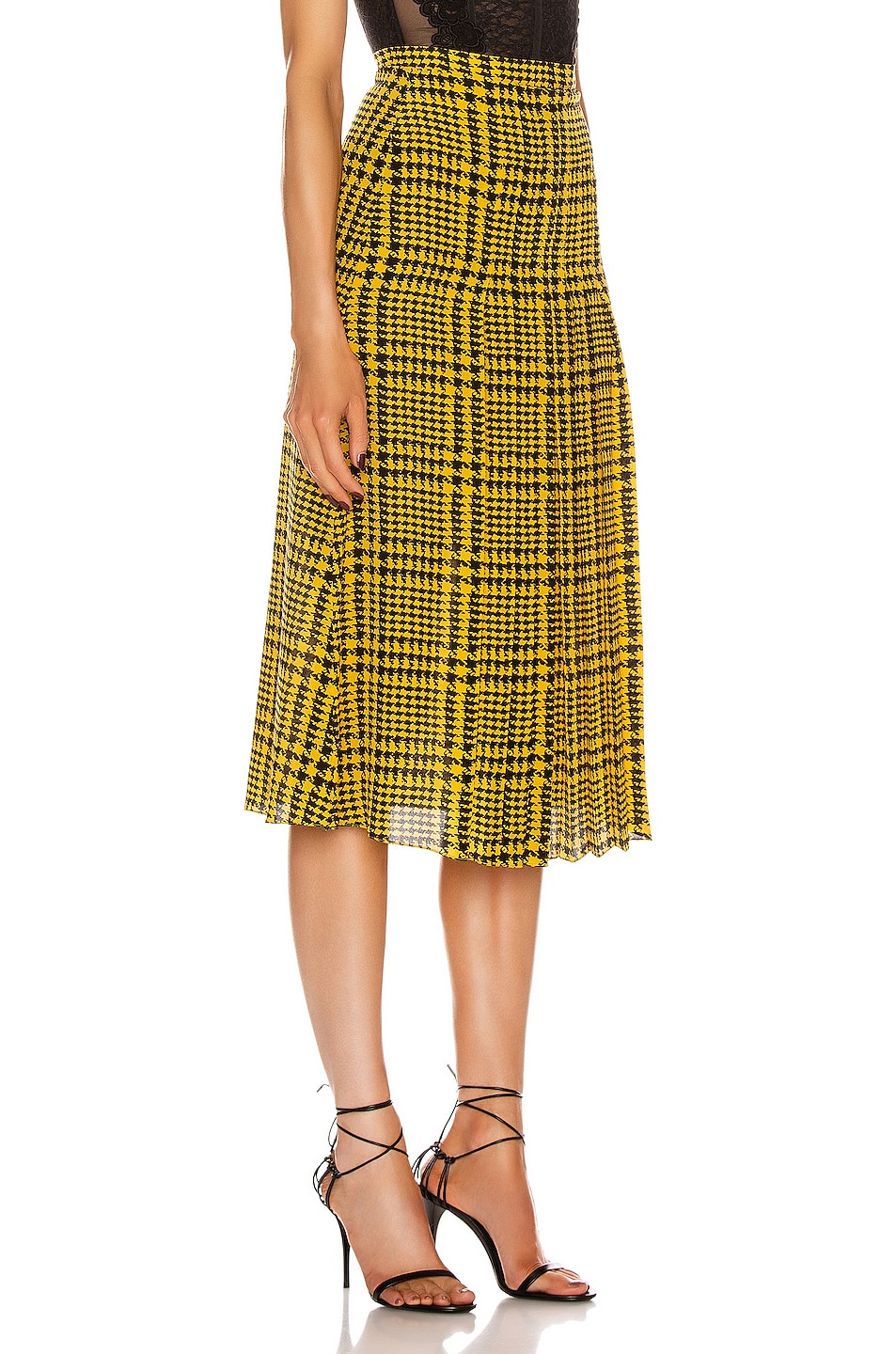 Alessandra Rich Pleated Silk Skirt in Yellow & Black | FWRD
