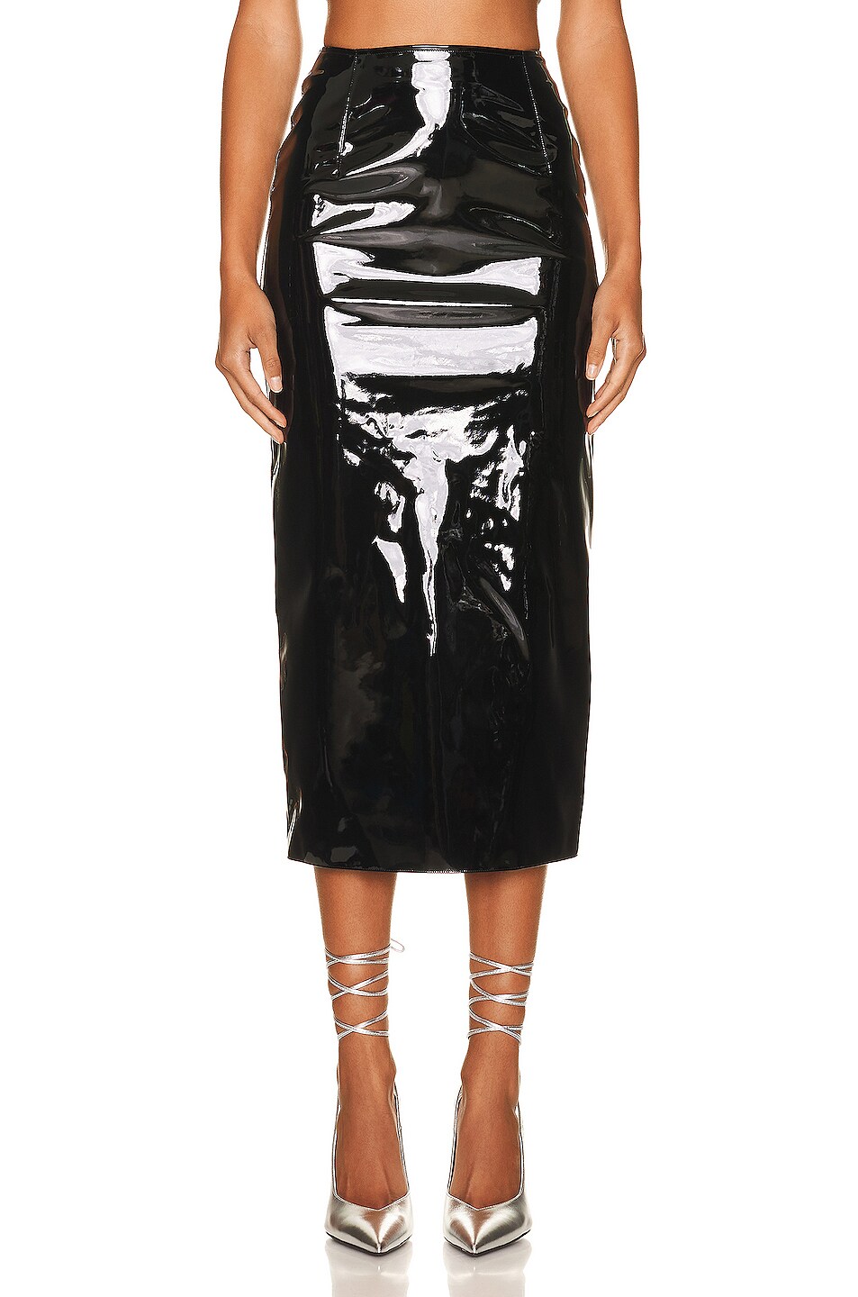 Image 1 of Alessandra Rich Vinyl Midi Skirt in Black