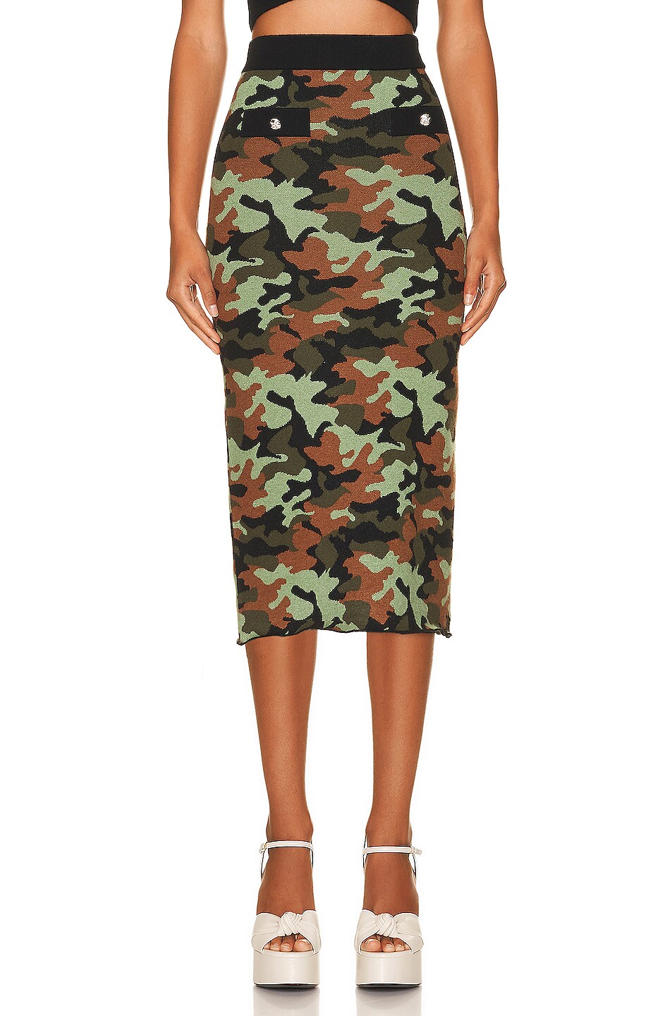 Image 1 of Alessandra Rich Camouflage Jacquard Knitted Midi Skirt in Green