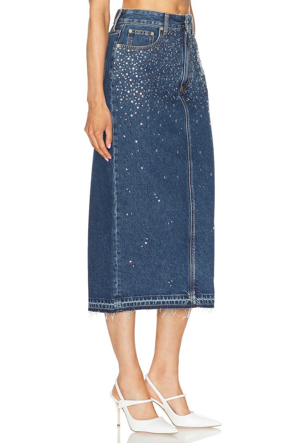 Shop Alessandra Rich Denim Midi Skirt In Blue