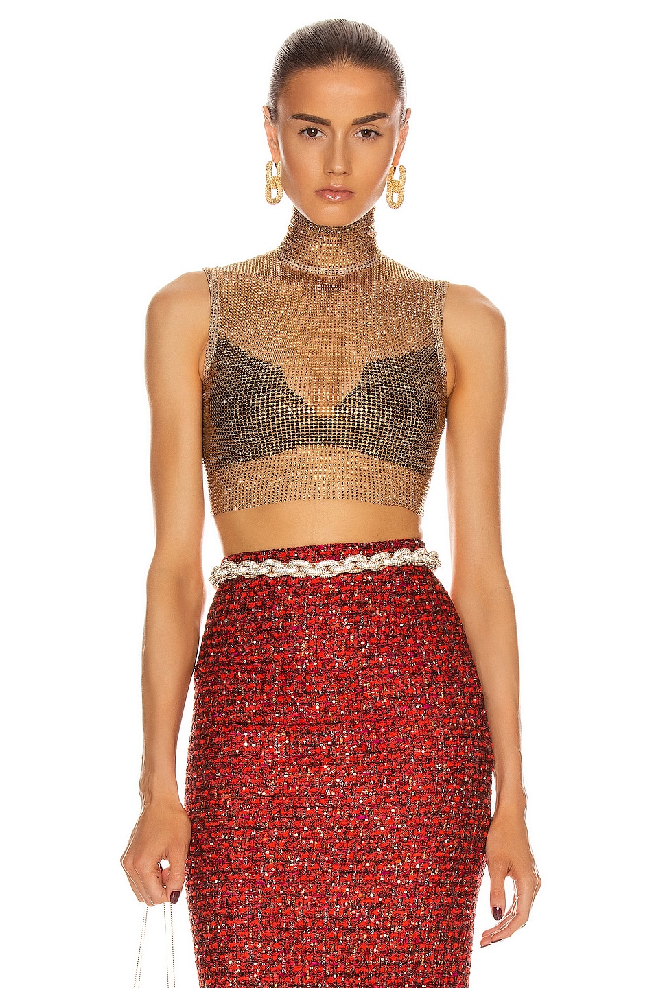 Image 1 of Alessandra Rich Crystal Net Crop Top in Gold