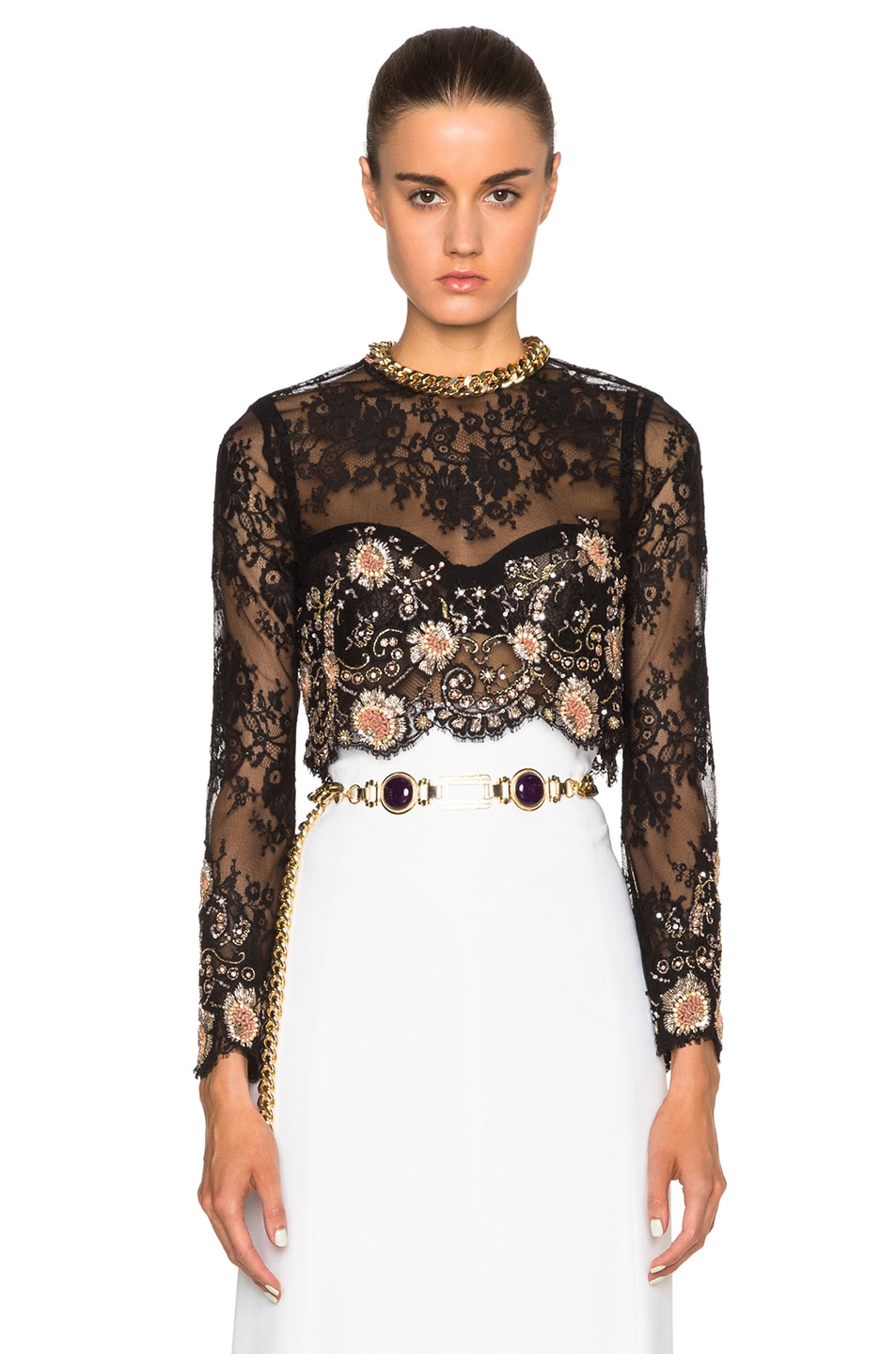 Image 1 of Alessandra Rich Chantilly Lace Top in Black