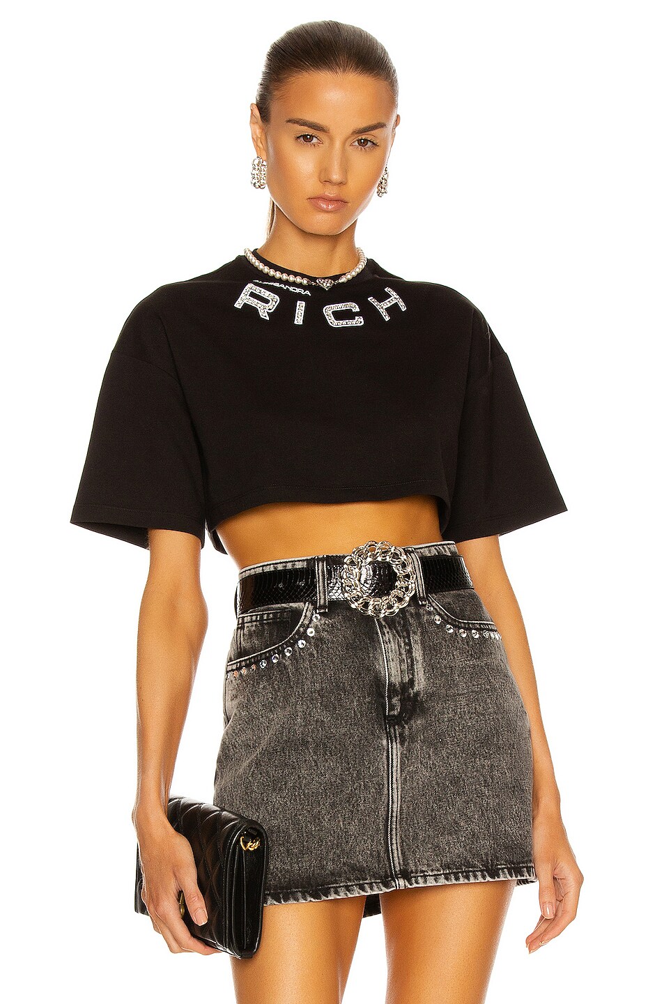 Image 1 of Alessandra Rich Crop T Shirt in Black