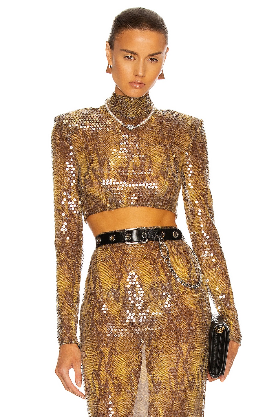 Image 1 of Alessandra Rich Embossed Python Print Top in Yellow