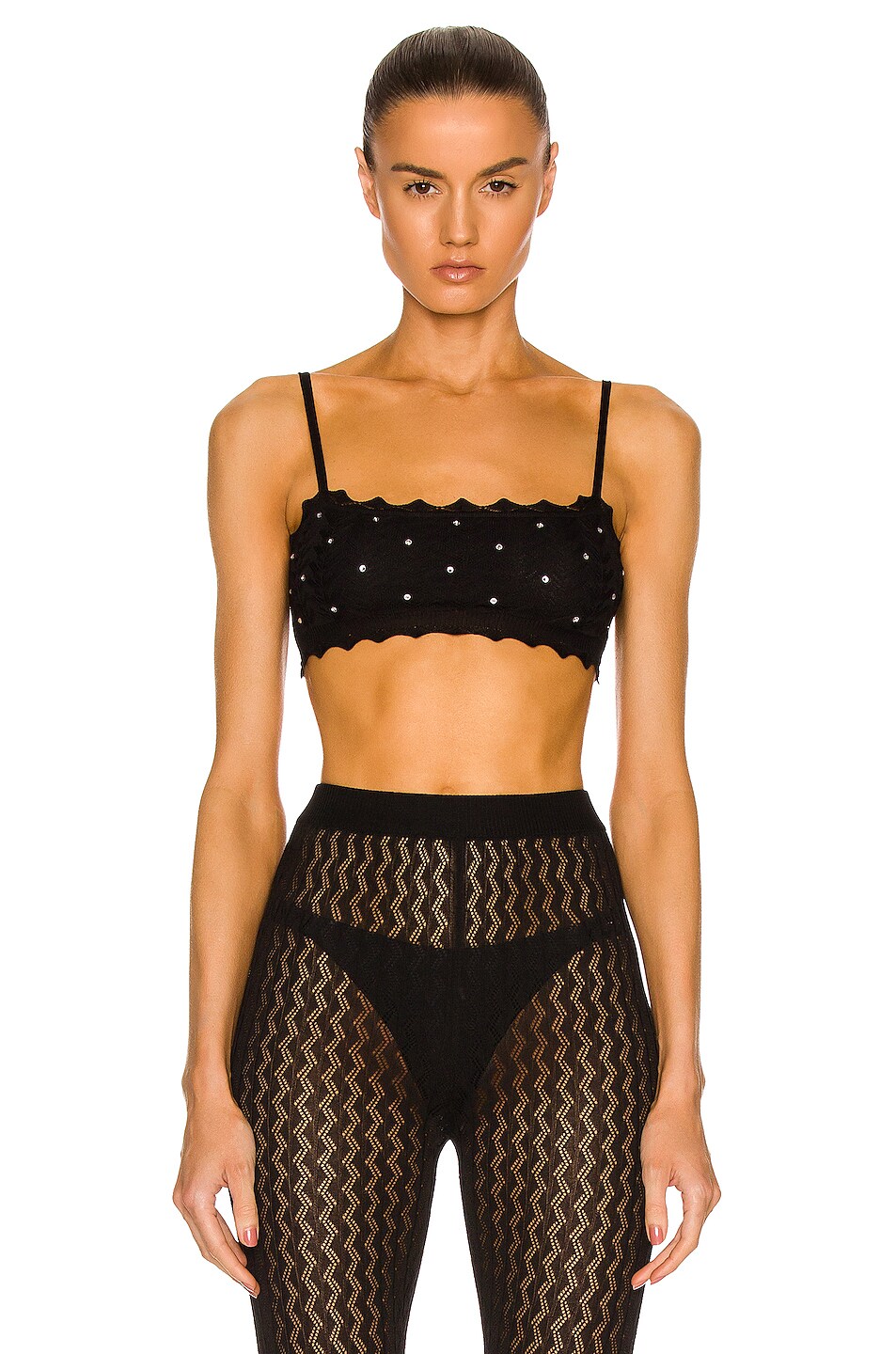 Image 1 of Alessandra Rich Lace Knit Bralet in Black
