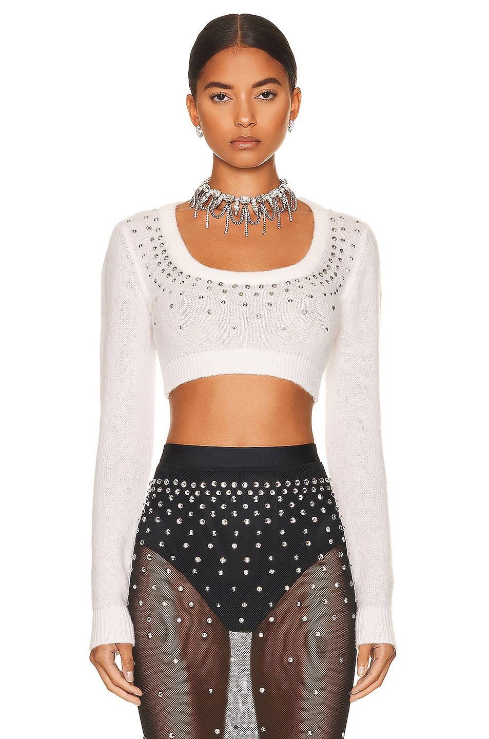 Image 1 of Alessandra Rich Mohair Knitted Crop Top in White