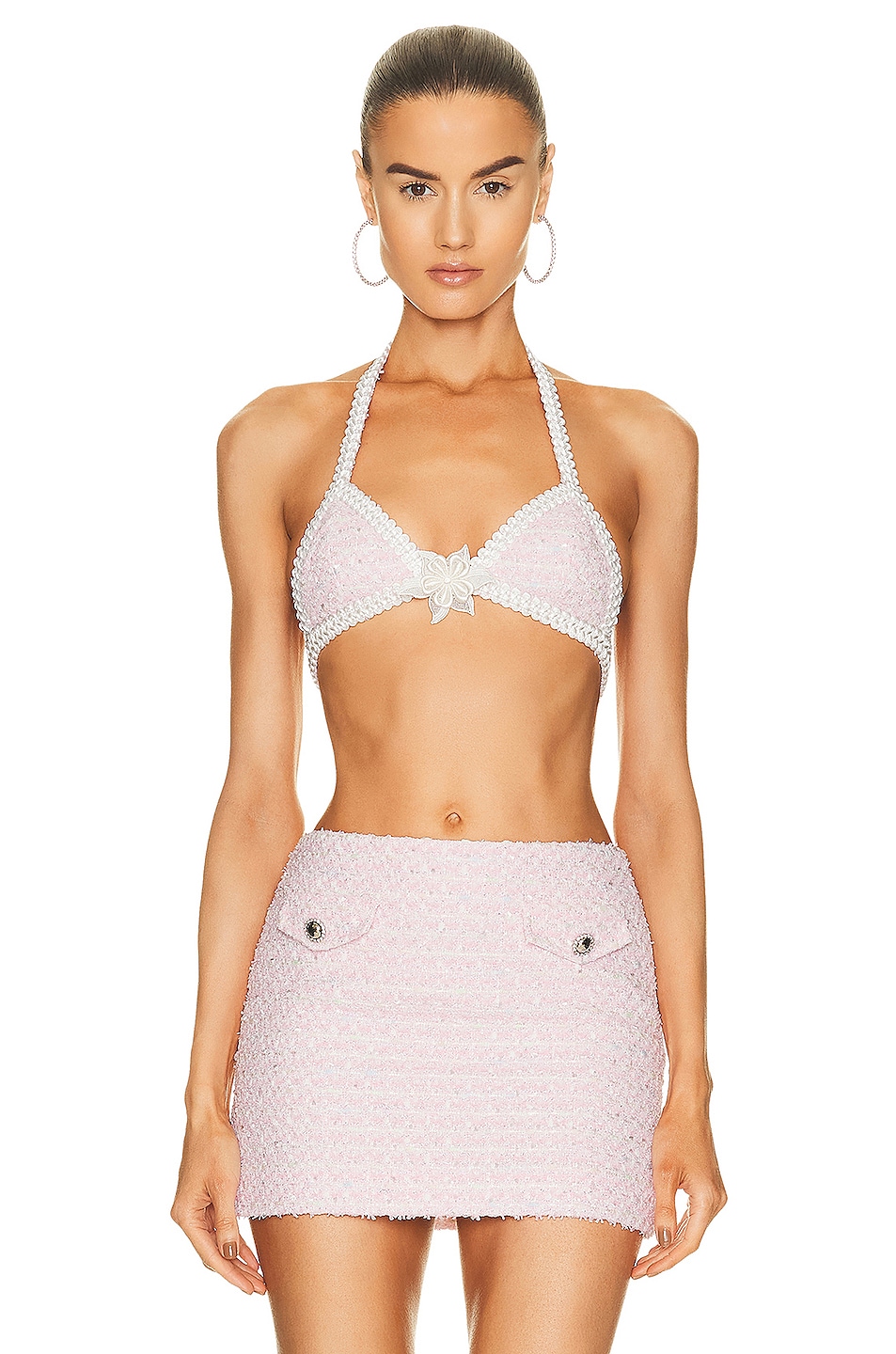 Image 1 of Alessandra Rich Triangle Tweed Bra in Light Pink