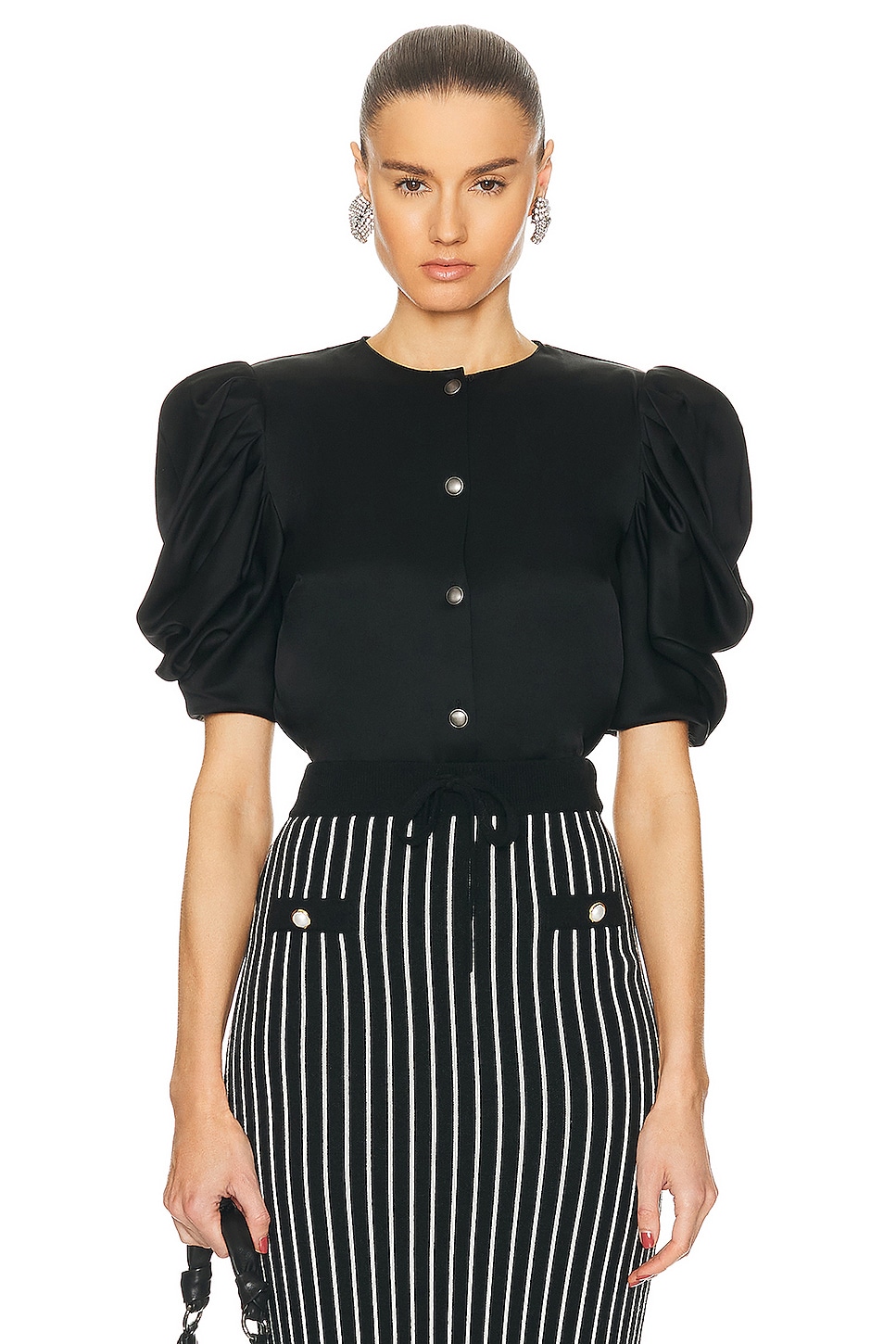 Image 1 of Alessandra Rich Envers Satin Blouse in Black