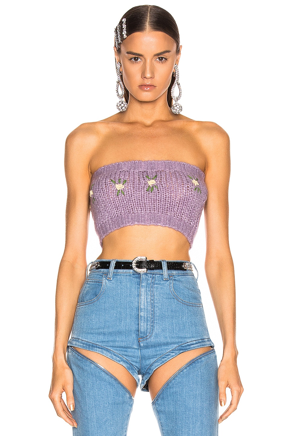Image 1 of Alessandra Rich Floral Applique Wool Bandeau Top in Lilac