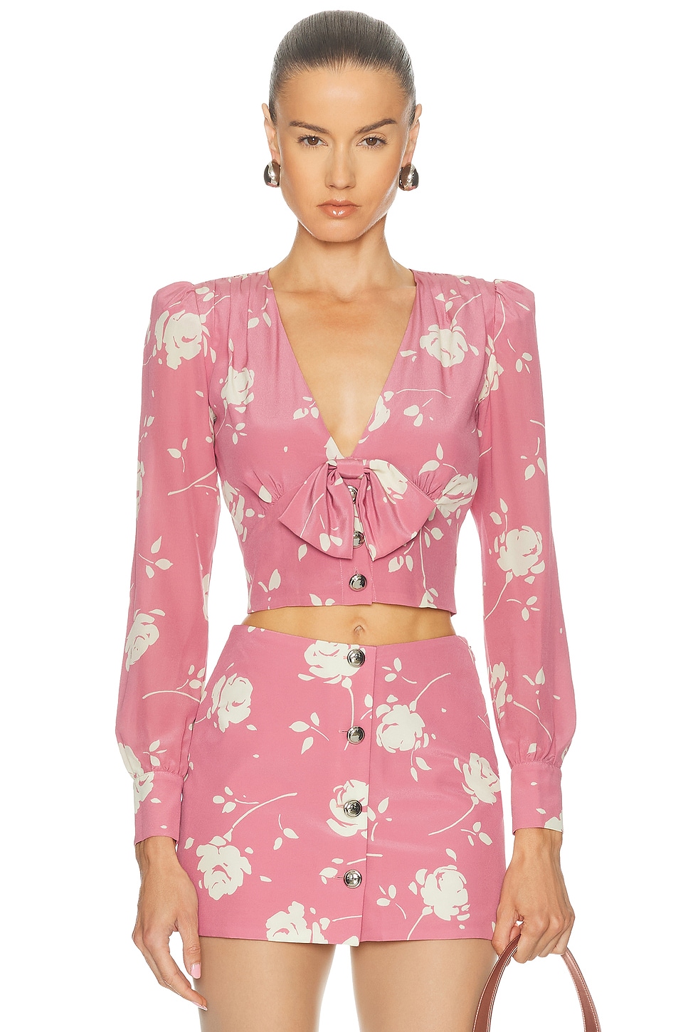 Image 1 of Alessandra Rich Long Sleeve Top in Pink & White