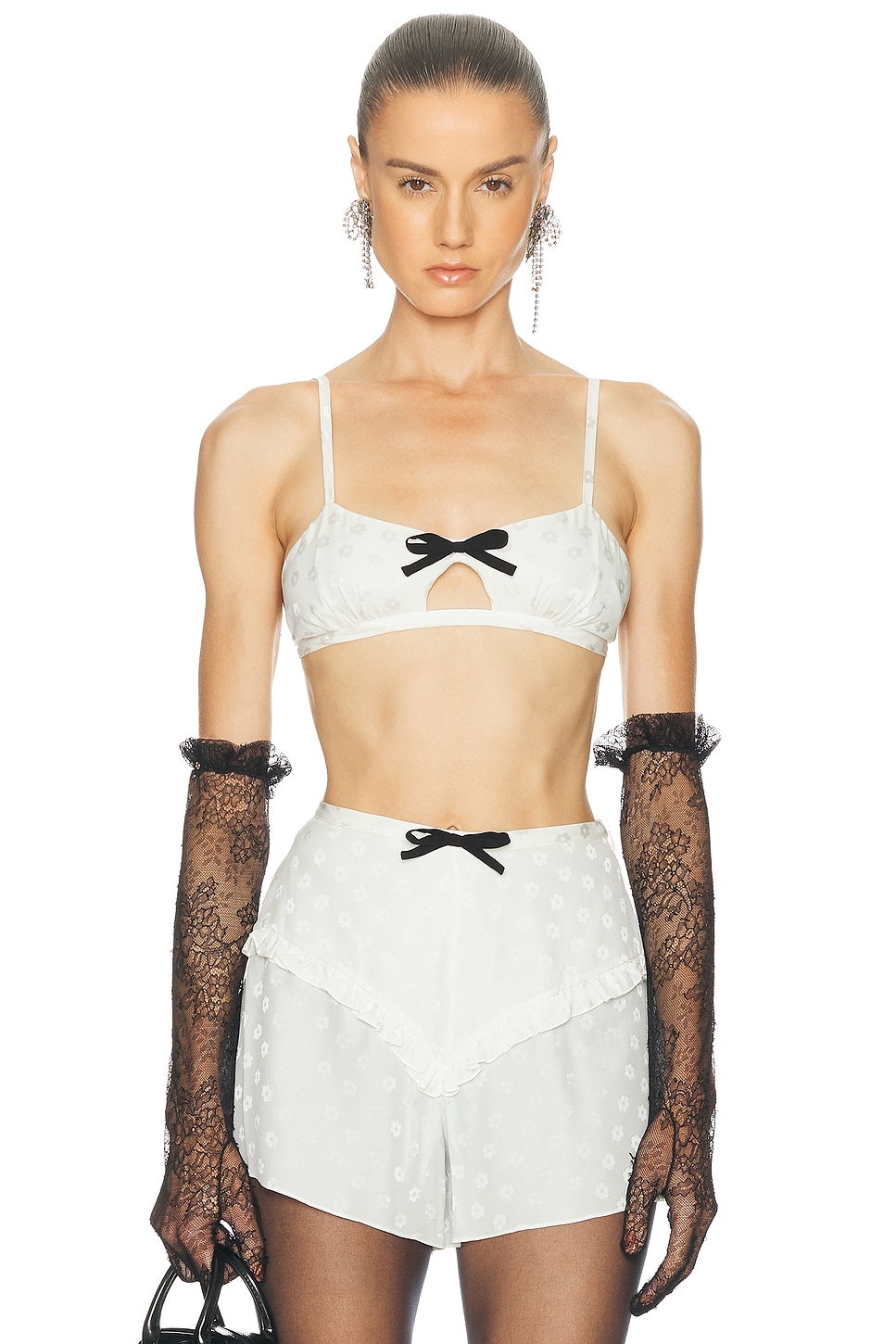 Image 1 of Alessandra Rich Silk Bra Top in White