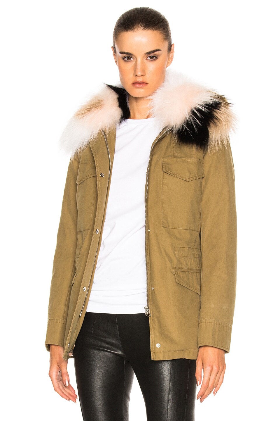 Image 1 of Yves Salomon - Army Cotton Jacket with Raccoon Fur in Amazon Powder