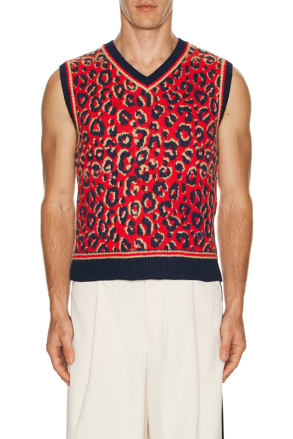 Image 1 of adidas by Wales Bonner Knit Vest in Navy, Beige, & Better Scarlet