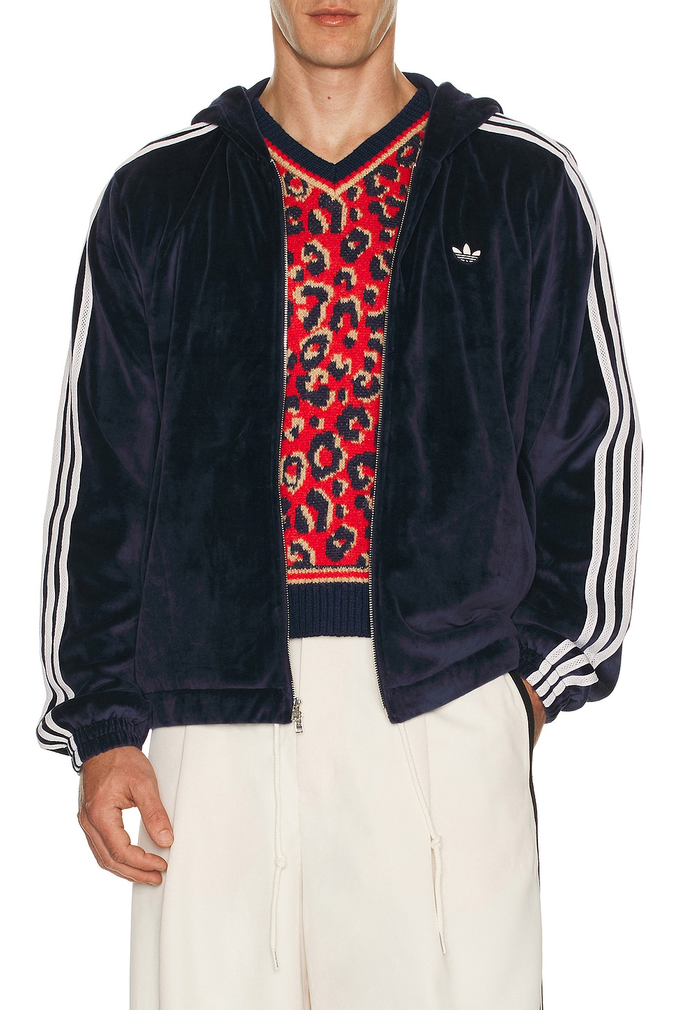 adidas by Wales Bonner Velour Track Jacket in Navy FWRD