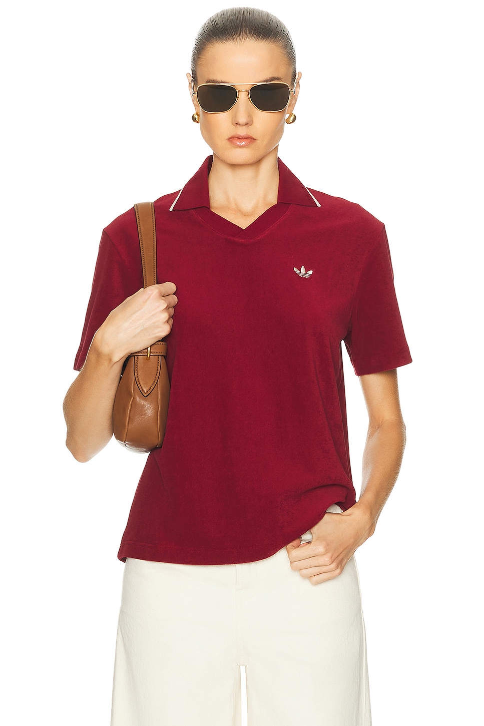 Image 1 of adidas by Wales Bonner Short Sleeve Polo in Collegiate Burgundy