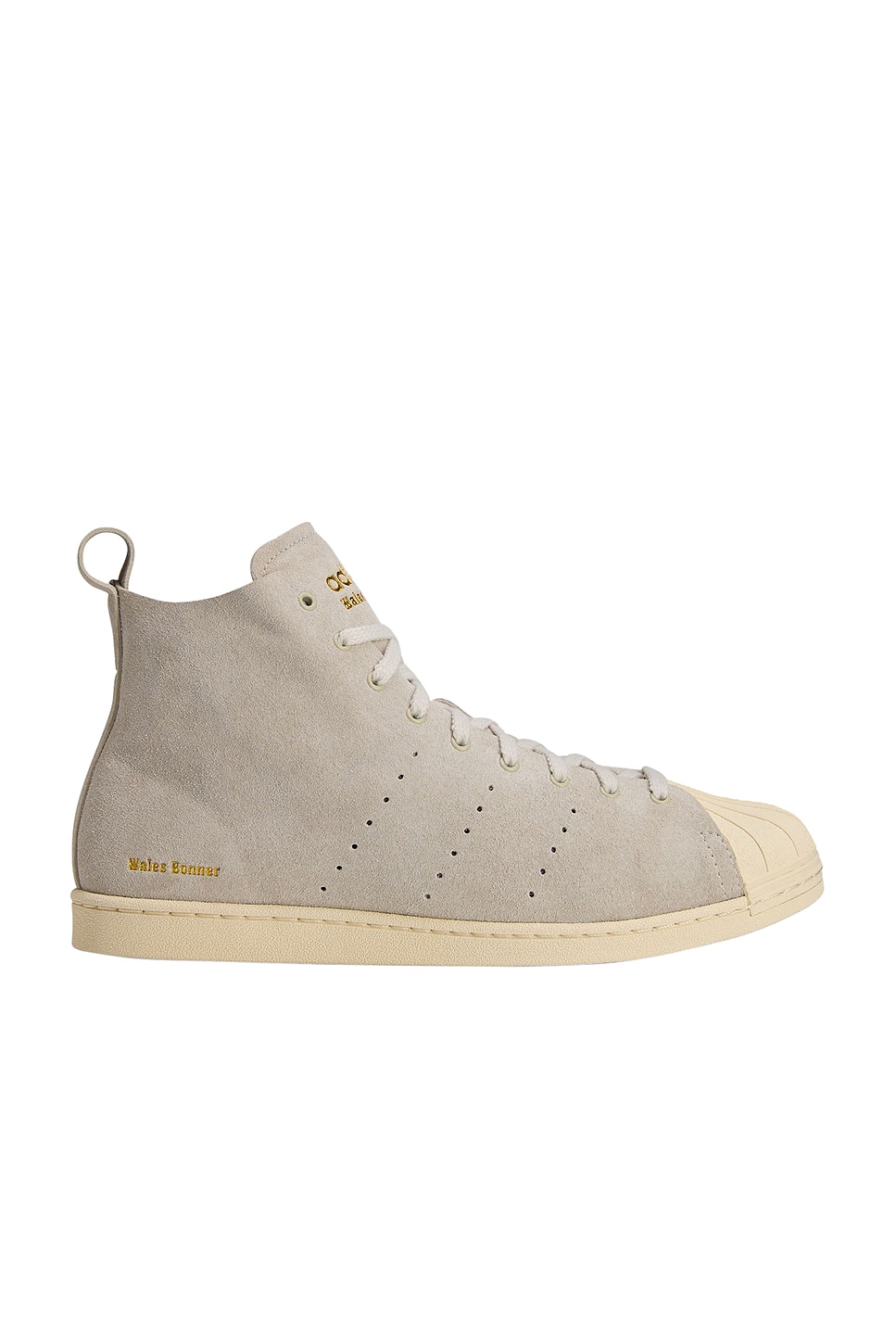 Image 1 of adidas by Wales Bonner Superstar Hi Sneakers in Supplicol, Cream White, & Gold Metallic