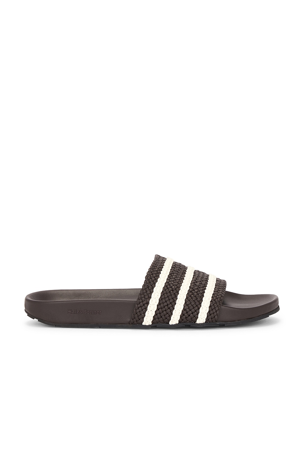 Image 1 of adidas by Wales Bonner Adilette in Dark Brown, Wonder White, & Night Brown