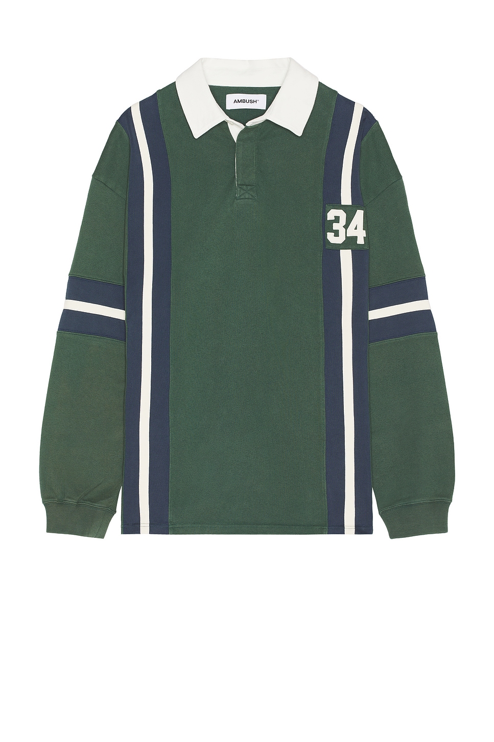 Image 1 of Ambush Striped Rugby Shirt in Green Gables Insign