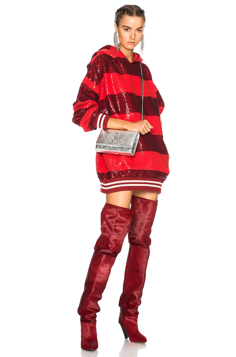 Image 1 of Ashish Sequin Rugby Oversized Sweatshirt Dress in Red & Maroon