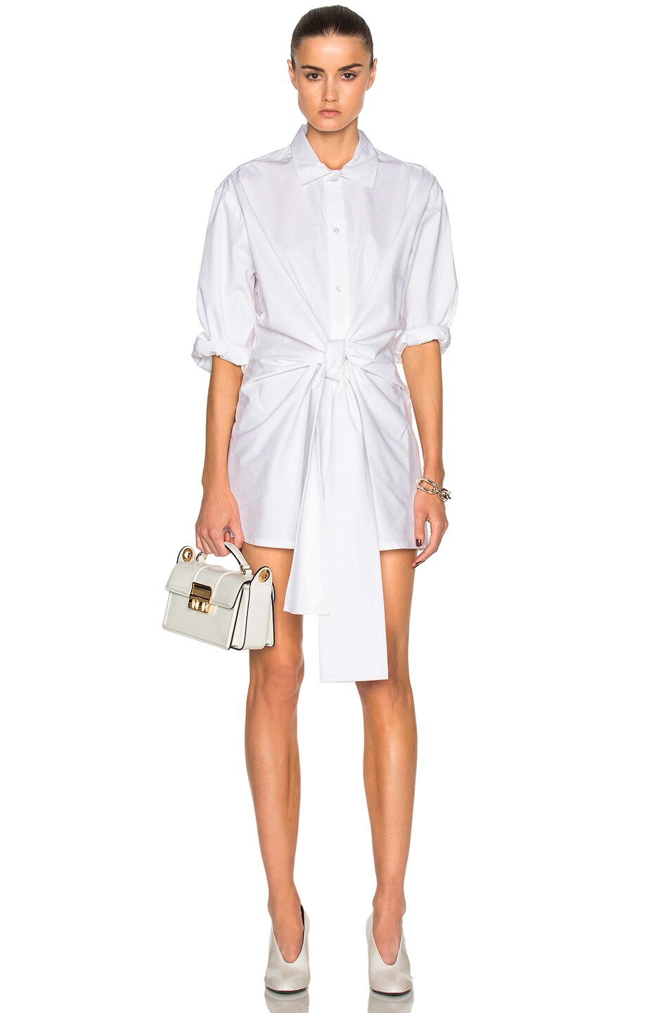 Image 1 of Ashish Bow Shirt Dress in White Cotton