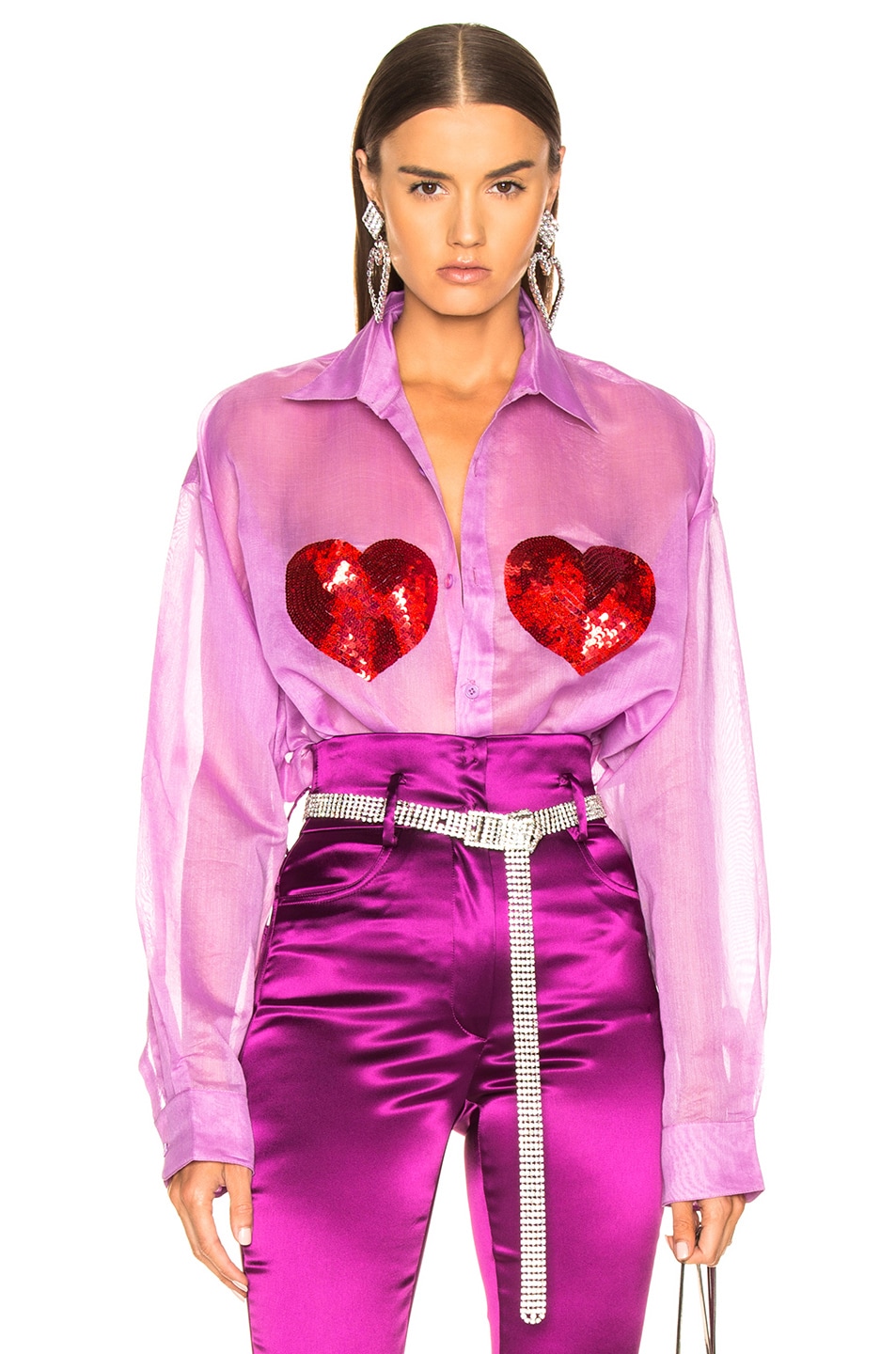 Image 1 of Ashish Classic Sequin Heart Shirt in Orchid & Red